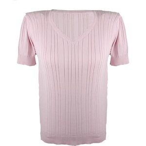 LOFT women's ribbed knit blouse with balloon sleeves size M in light pink.